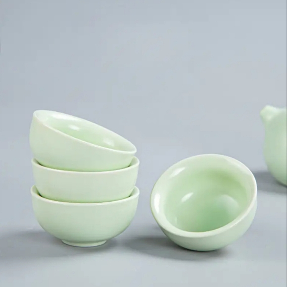 6pc Chinese Travel Tea Set,  Teapot & 4 Cups & Bag - Green - Picture 4 of 10